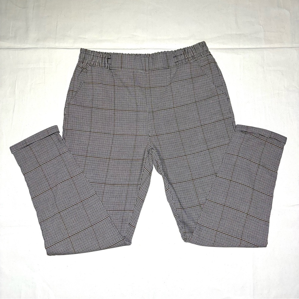 Janina Brown Tan Plaid Ankle Pants Pull On Elastic Waist EU 40 / US 10 Workwear